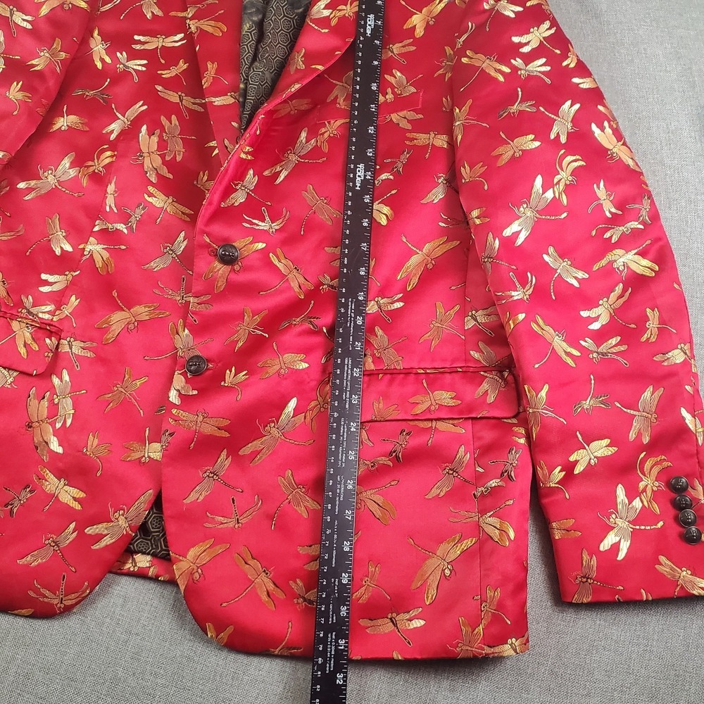 Tallia Blazer Men 48 Red Dragonfly Slim Fit Jacquard Dinner Jacket Metal Button - Picture 14 of 16